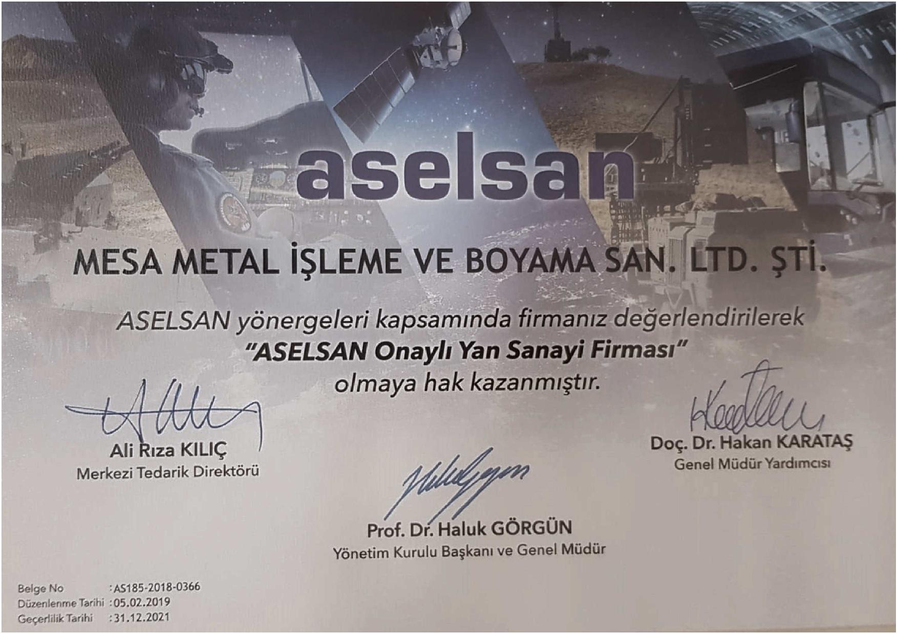 ASELSAN Onaylı Yan Sanayi Firması 